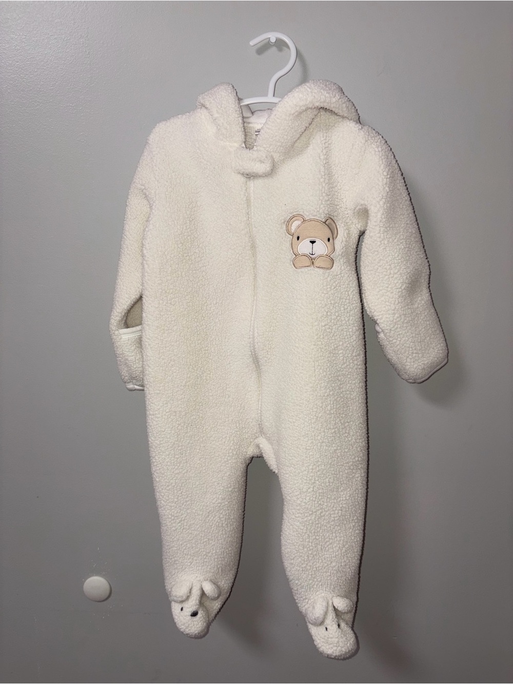 Mini Muffin Cream Fleece Fuzzy Hooded Zip Up Bear Footie 6-9M Unisex